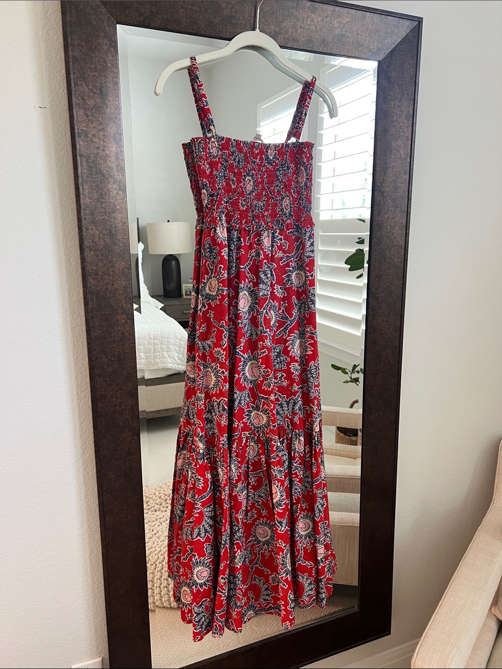 A.L.C. Red Floral Smocked Maxi Dress